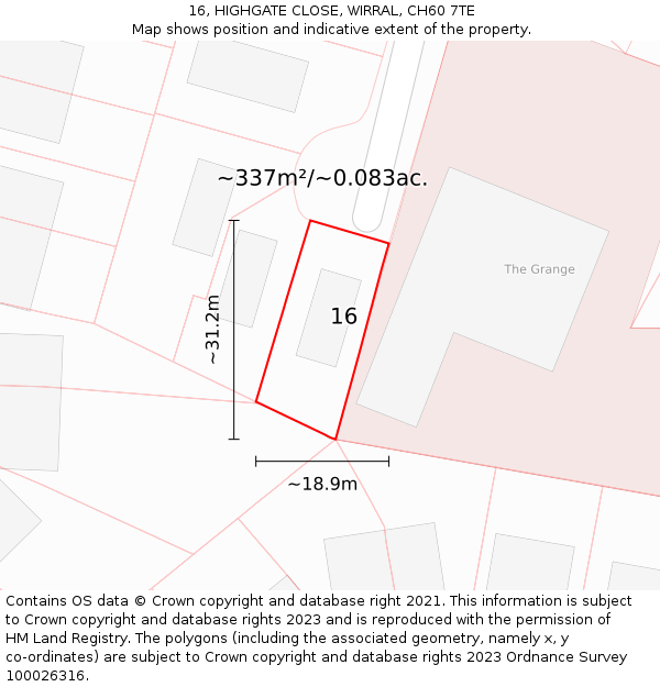 16, HIGHGATE CLOSE, WIRRAL, CH60 7TE: Plot and title map