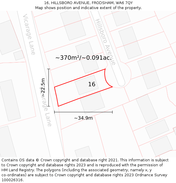 16, HILLSBORO AVENUE, FRODSHAM, WA6 7QY: Plot and title map