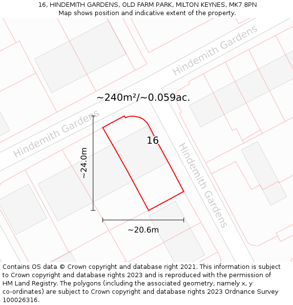 16, HINDEMITH GARDENS, OLD FARM PARK, MILTON KEYNES, MK7 8PN: Plot and title map