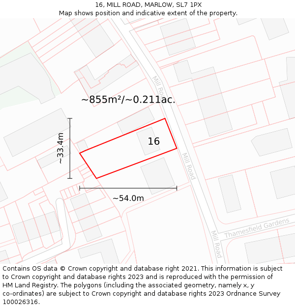 16, MILL ROAD, MARLOW, SL7 1PX: Plot and title map