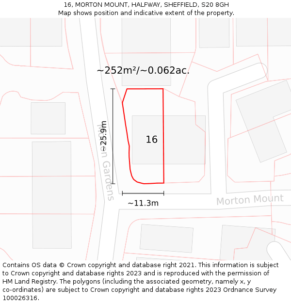 16, MORTON MOUNT, HALFWAY, SHEFFIELD, S20 8GH: Plot and title map