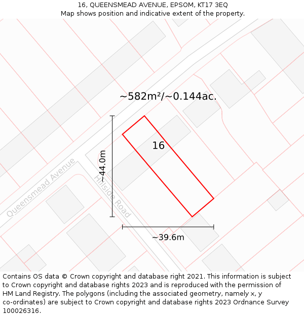 16, QUEENSMEAD AVENUE, EPSOM, KT17 3EQ: Plot and title map