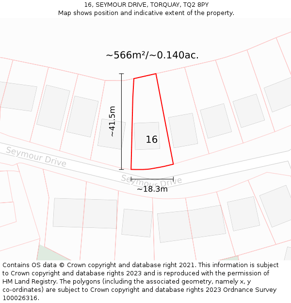 16, SEYMOUR DRIVE, TORQUAY, TQ2 8PY: Plot and title map