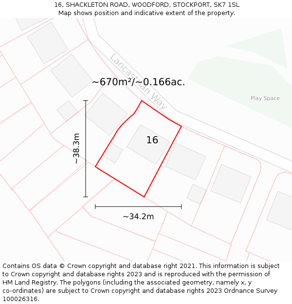 16, SHACKLETON ROAD, WOODFORD, STOCKPORT, SK7 1SL: Plot and title map