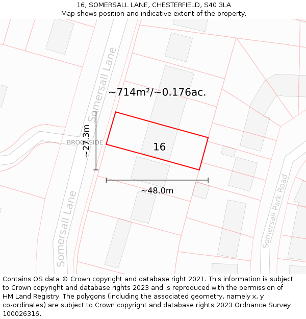 16, SOMERSALL LANE, CHESTERFIELD, S40 3LA: Plot and title map