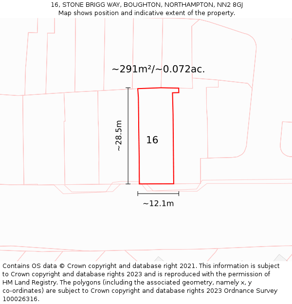 16, STONE BRIGG WAY, BOUGHTON, NORTHAMPTON, NN2 8GJ: Plot and title map