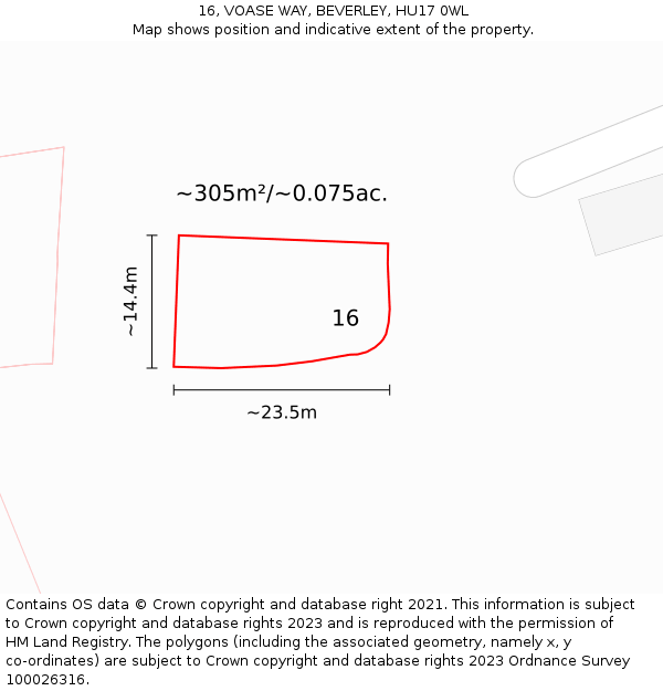 16, VOASE WAY, BEVERLEY, HU17 0WL: Plot and title map