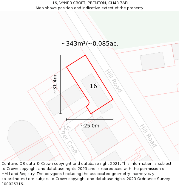 16, VYNER CROFT, PRENTON, CH43 7AB: Plot and title map