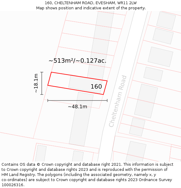 160, CHELTENHAM ROAD, EVESHAM, WR11 2LW: Plot and title map