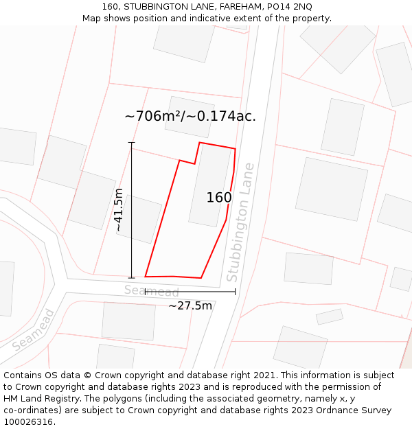 160, STUBBINGTON LANE, FAREHAM, PO14 2NQ: Plot and title map