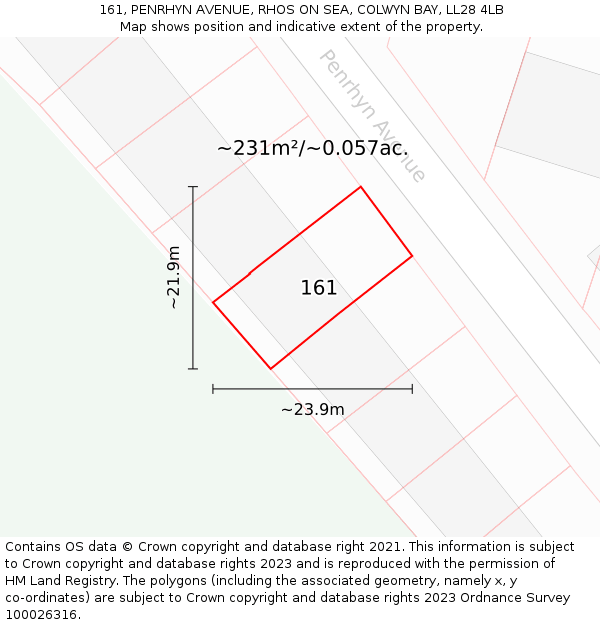 161, PENRHYN AVENUE, RHOS ON SEA, COLWYN BAY, LL28 4LB: Plot and title map