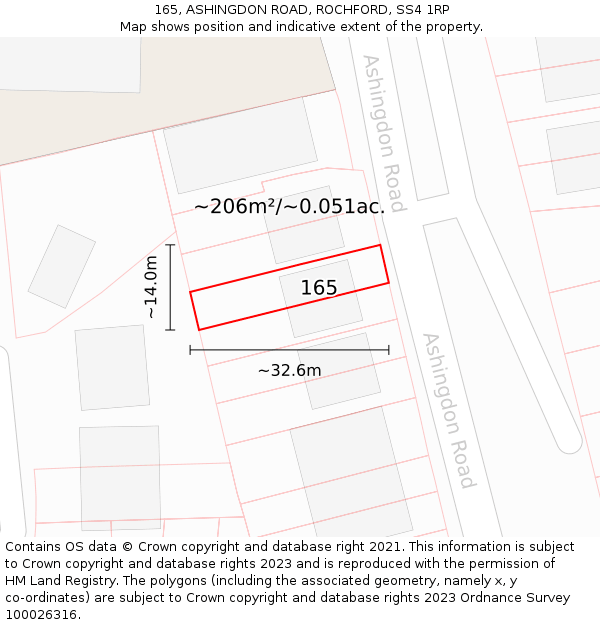 165, ASHINGDON ROAD, ROCHFORD, SS4 1RP: Plot and title map