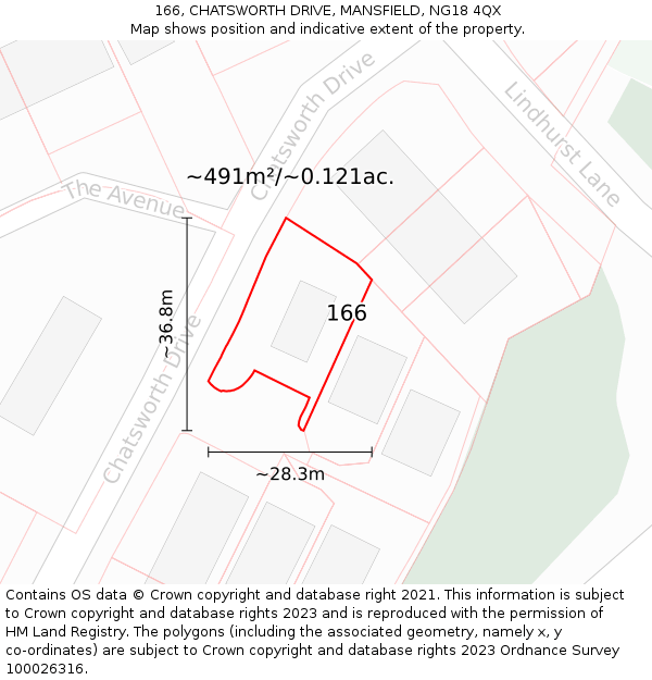 166, CHATSWORTH DRIVE, MANSFIELD, NG18 4QX: Plot and title map