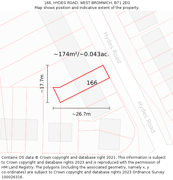 166, HYDES ROAD, WEST BROMWICH, B71 2EG: Plot and title map