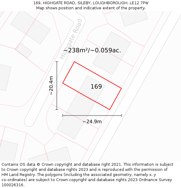 169, HIGHGATE ROAD, SILEBY, LOUGHBOROUGH, LE12 7PW: Plot and title map