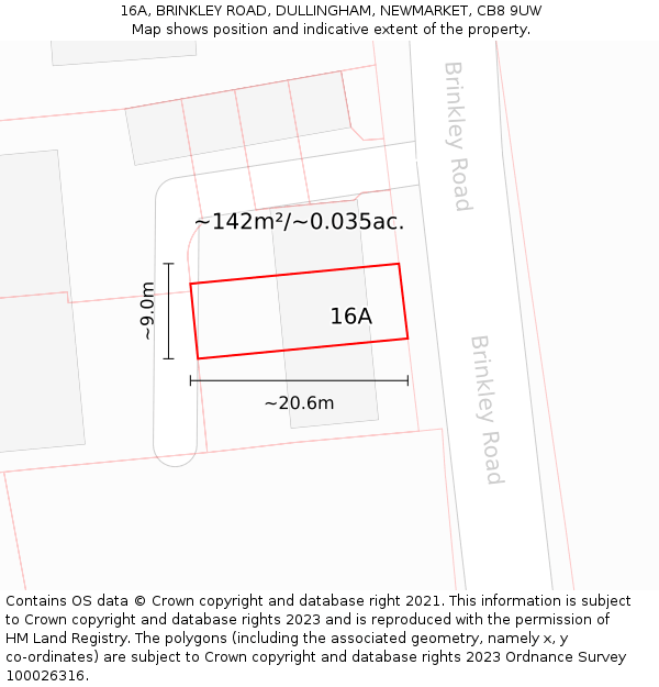 16A, BRINKLEY ROAD, DULLINGHAM, NEWMARKET, CB8 9UW: Plot and title map