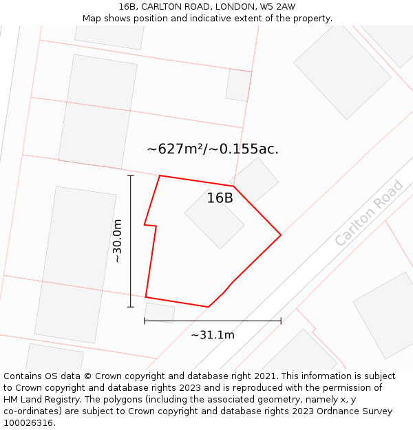 16B, CARLTON ROAD, LONDON, W5 2AW: Plot and title map