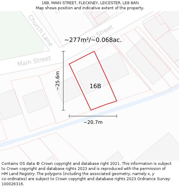 16B, MAIN STREET, FLECKNEY, LEICESTER, LE8 8AN: Plot and title map