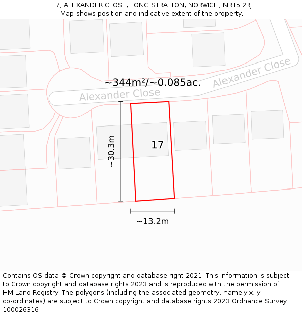 17, ALEXANDER CLOSE, LONG STRATTON, NORWICH, NR15 2RJ: Plot and title map