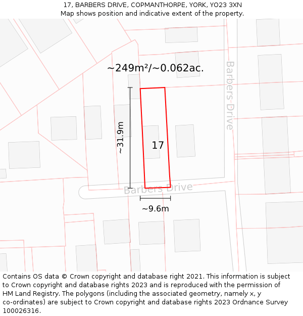 17, BARBERS DRIVE, COPMANTHORPE, YORK, YO23 3XN: Plot and title map