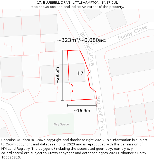 17, BLUEBELL DRIVE, LITTLEHAMPTON, BN17 6UL: Plot and title map