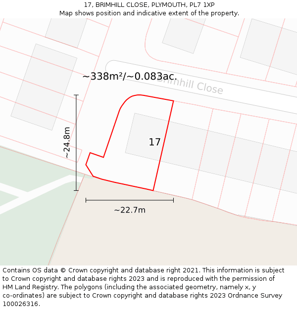 17, BRIMHILL CLOSE, PLYMOUTH, PL7 1XP: Plot and title map