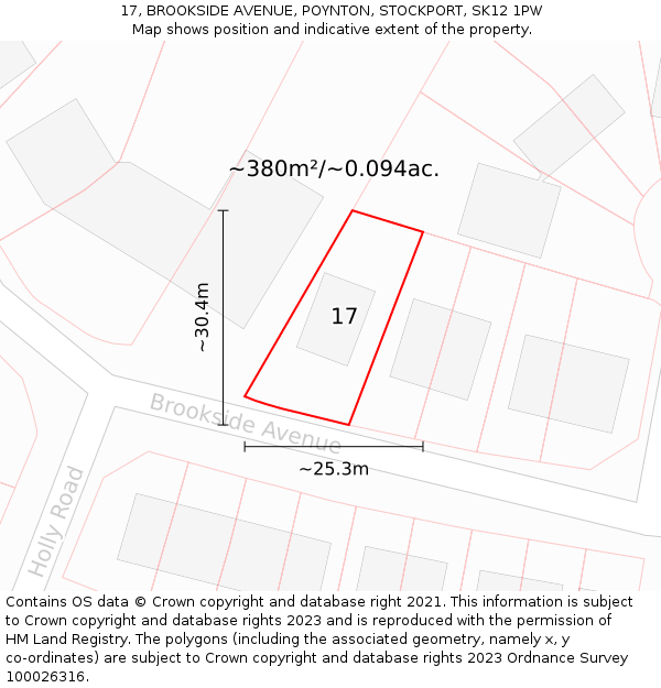 17, BROOKSIDE AVENUE, POYNTON, STOCKPORT, SK12 1PW: Plot and title map