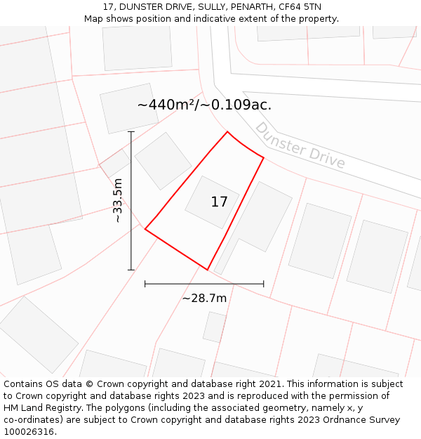 17, DUNSTER DRIVE, SULLY, PENARTH, CF64 5TN: Plot and title map