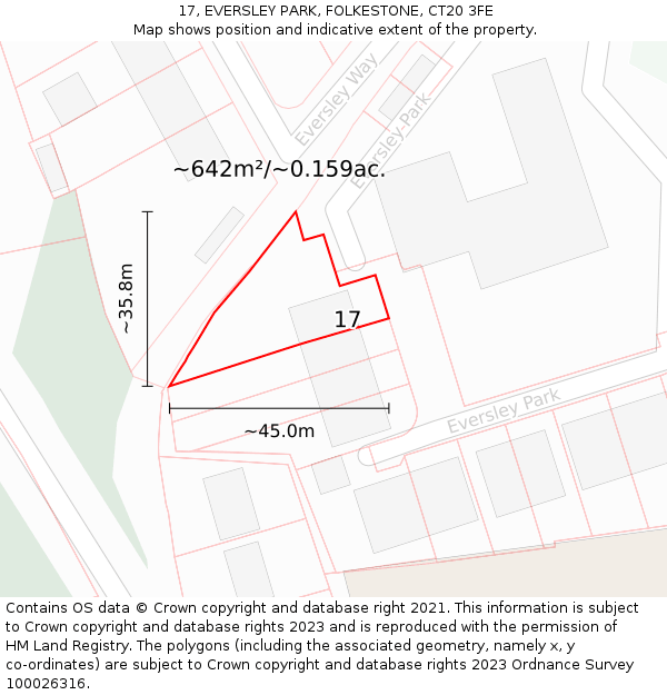 17, EVERSLEY PARK, FOLKESTONE, CT20 3FE: Plot and title map