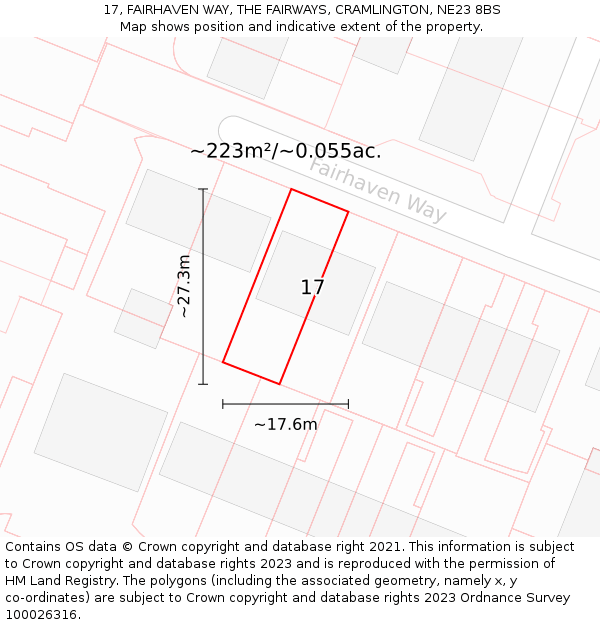 17, FAIRHAVEN WAY, THE FAIRWAYS, CRAMLINGTON, NE23 8BS: Plot and title map