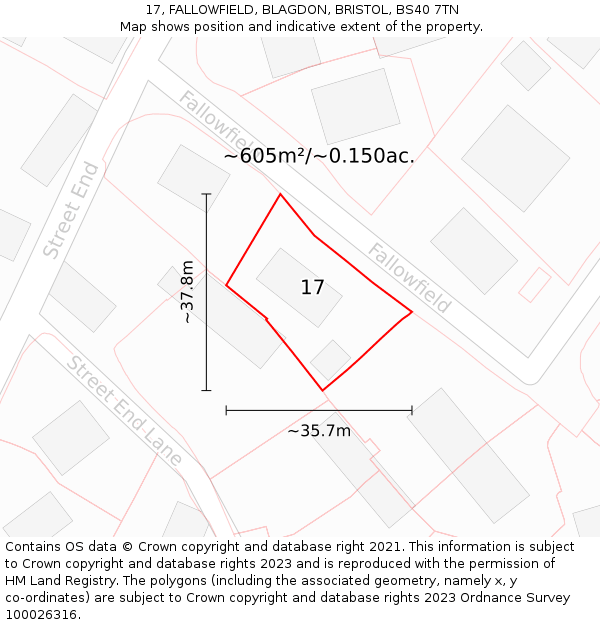 17, FALLOWFIELD, BLAGDON, BRISTOL, BS40 7TN: Plot and title map