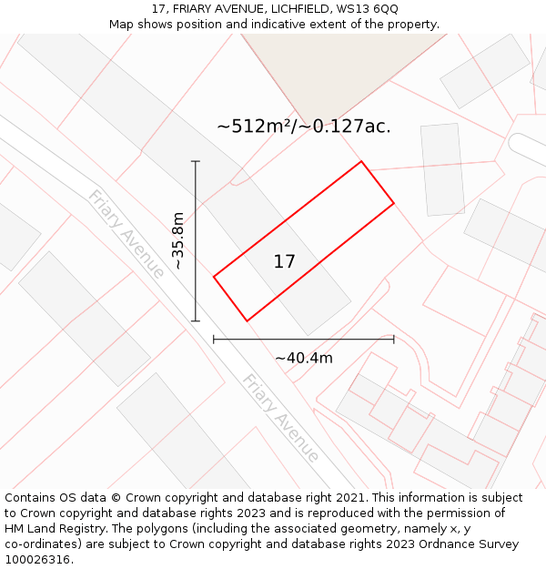 17, FRIARY AVENUE, LICHFIELD, WS13 6QQ: Plot and title map