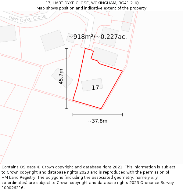 17, HART DYKE CLOSE, WOKINGHAM, RG41 2HQ: Plot and title map