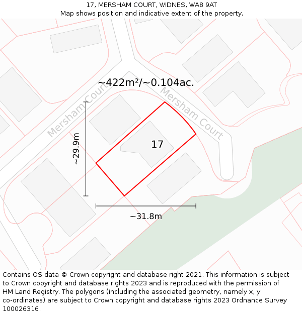 17, MERSHAM COURT, WIDNES, WA8 9AT: Plot and title map