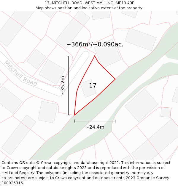 17, MITCHELL ROAD, WEST MALLING, ME19 4RF: Plot and title map