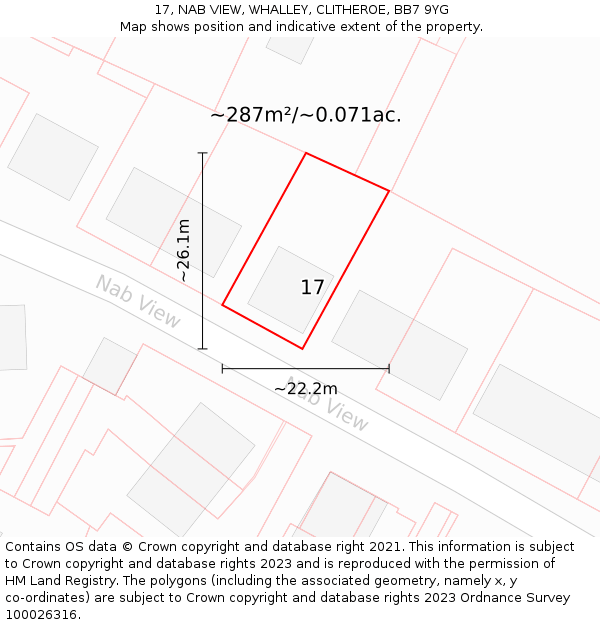 17, NAB VIEW, WHALLEY, CLITHEROE, BB7 9YG: Plot and title map