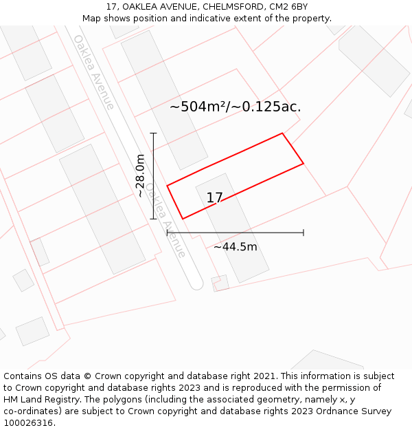 17, OAKLEA AVENUE, CHELMSFORD, CM2 6BY: Plot and title map