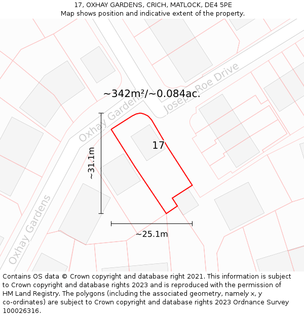 17, OXHAY GARDENS, CRICH, MATLOCK, DE4 5PE: Plot and title map