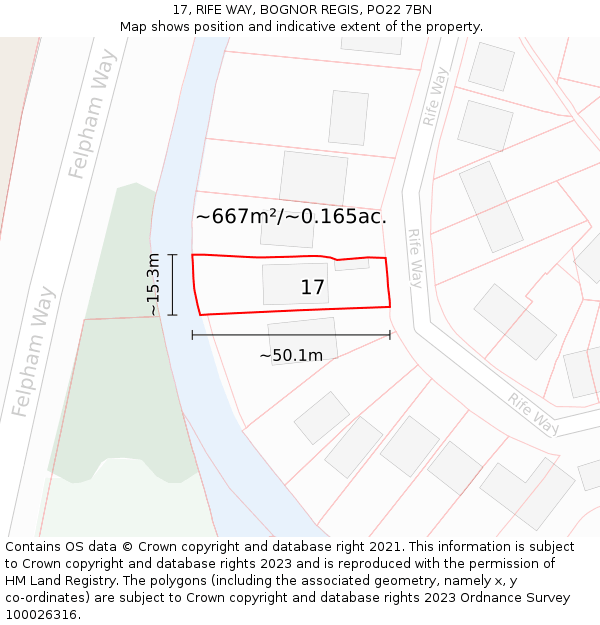 17, RIFE WAY, BOGNOR REGIS, PO22 7BN: Plot and title map