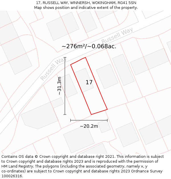 17, RUSSELL WAY, WINNERSH, WOKINGHAM, RG41 5SN: Plot and title map