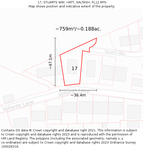 17, STUARTS WAY, HATT, SALTASH, PL12 6PN: Plot and title map