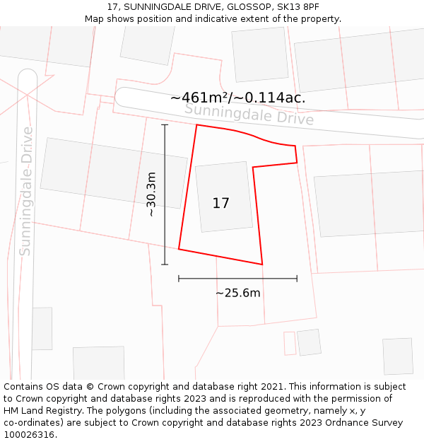 17, SUNNINGDALE DRIVE, GLOSSOP, SK13 8PF: Plot and title map