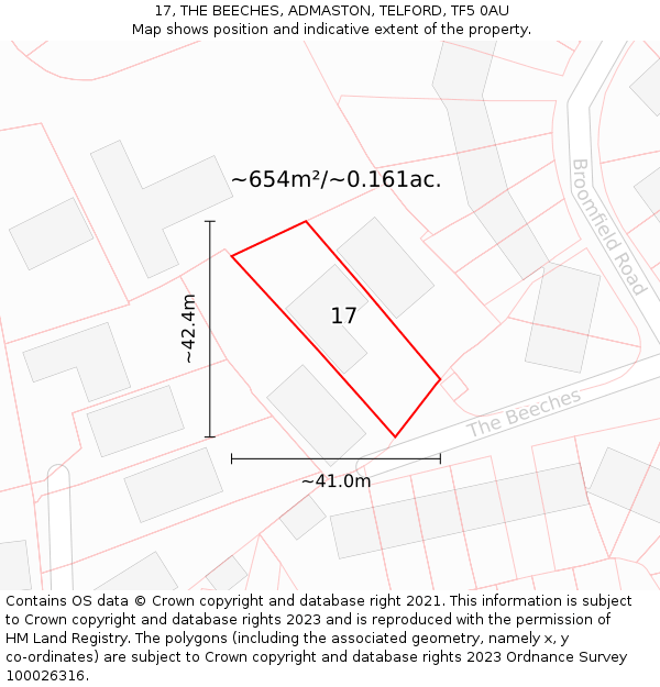 17, THE BEECHES, ADMASTON, TELFORD, TF5 0AU: Plot and title map