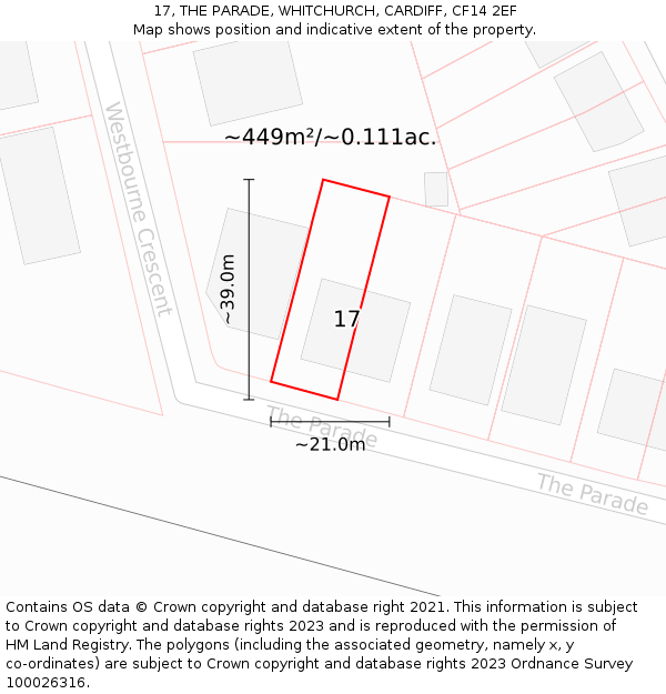 17, THE PARADE, WHITCHURCH, CARDIFF, CF14 2EF: Plot and title map