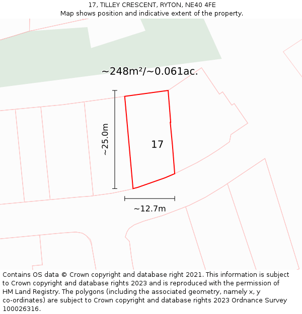 17, TILLEY CRESCENT, RYTON, NE40 4FE: Plot and title map