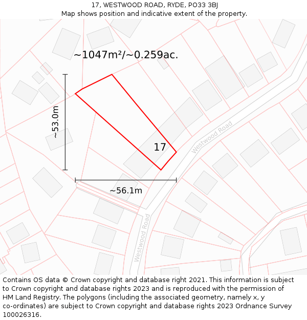 17, WESTWOOD ROAD, RYDE, PO33 3BJ: Plot and title map