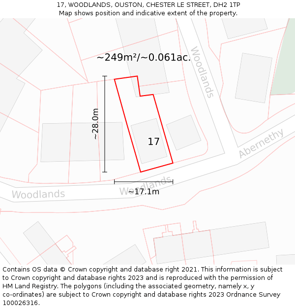 17, WOODLANDS, OUSTON, CHESTER LE STREET, DH2 1TP: Plot and title map