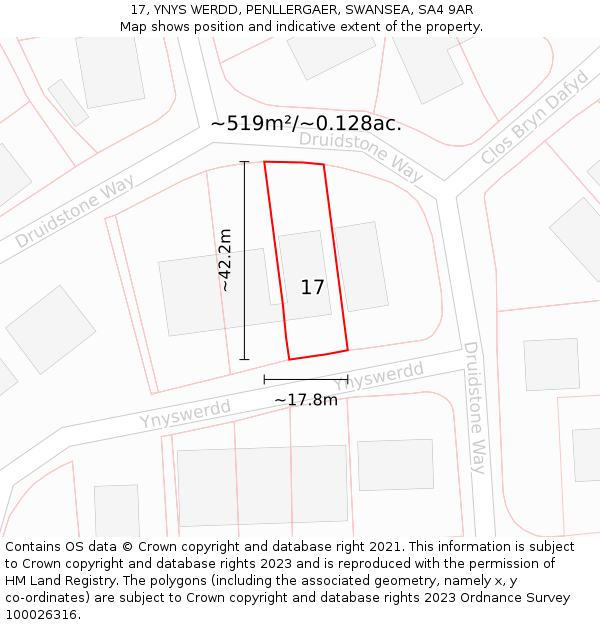 17, YNYS WERDD, PENLLERGAER, SWANSEA, SA4 9AR: Plot and title map