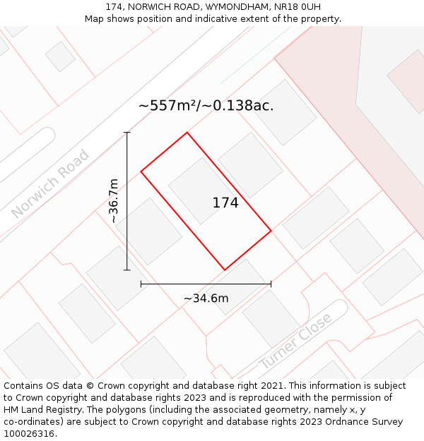 174, NORWICH ROAD, WYMONDHAM, NR18 0UH: Plot and title map