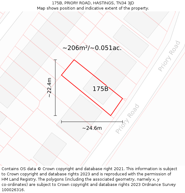 175B, PRIORY ROAD, HASTINGS, TN34 3JD: Plot and title map